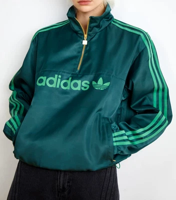 阿迪达斯 Originals 女式 WOVEN WB 缎面 1/4 拉链风衣 IZ0246 夹克全新 — 第 1/4 张图片