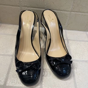 Kate Spade New York Sz 10.5 Black Patent Leather Slingback Heels Italy - Picture 1 of 9