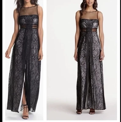 Vestido maxi Aidan Mattox gaiola de renda 100% seda sem mangas floral formal tamanho 8 - Imagem 1 de 4