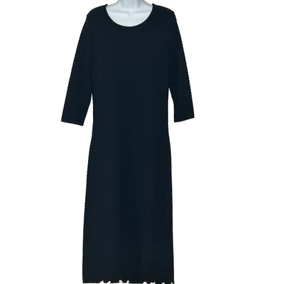molli Wool Tailored Knit Dress L Dark Navy Midi Maxi 3/4 Sleeve Designer France - Image 1 of 4