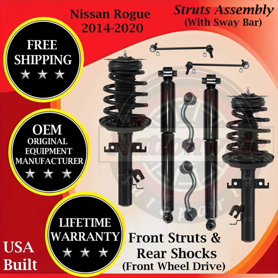 Monroe OEM Front Struts & Rear Shocks W/ Sway Bar For 2014-2020 Nissan Rogue 2WD - Изображение 1 из 4