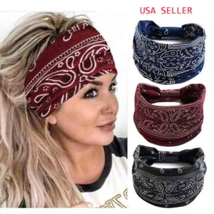 Women/Men Yoga Sports Wide Headband Elastic Boho Hair Band Head Wrap Wristband - Picture 1 of 10