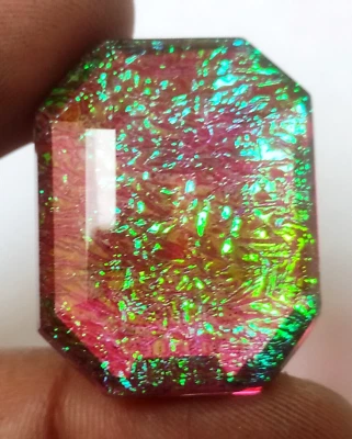 Large Monarch Fire Opal 62.7 Ct. Doublet Emerald Cut Loose Gemstone Gift 4 Women - Image 1 of 4