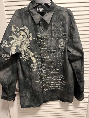 Hama shirt 2 XL grey studded embellished cotton dress shirt - size 2XL - Image 1 of 4