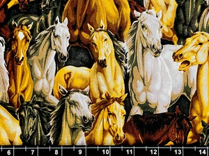 Tina Scrap 9"x21" Camelot Equestrian Black Packed Horse Stallion Cotton Fabric - Picture 1 of 1