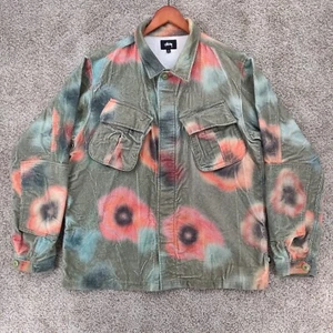 Stussy Jungle Shirt Mens Large L Velveteen Floral Long Sleeve Button Work - Picture 1 of 18
