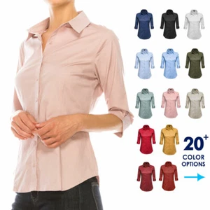 3/4 Sleeve Button Down Shirt for Women - Picture 1 of 59
