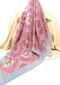 Echo Club 7 reine Seide Schal 35 x 34" staubig blau rose grün Paisly & Blumen - Bild 1 von 9