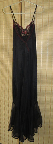 UNDERCOVER Maxi camicia da notte vintage sotto copertura nera pizzo rosso a più livelli arricciacapelli sexy taglia S