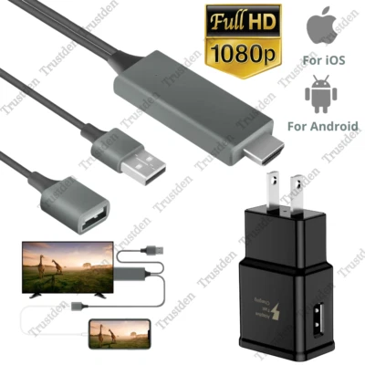 1080 3英尺HDMI USB AV镜像电缆手机转电视高清电视适配器适用于iPhone Android — 第 1/4 张图片