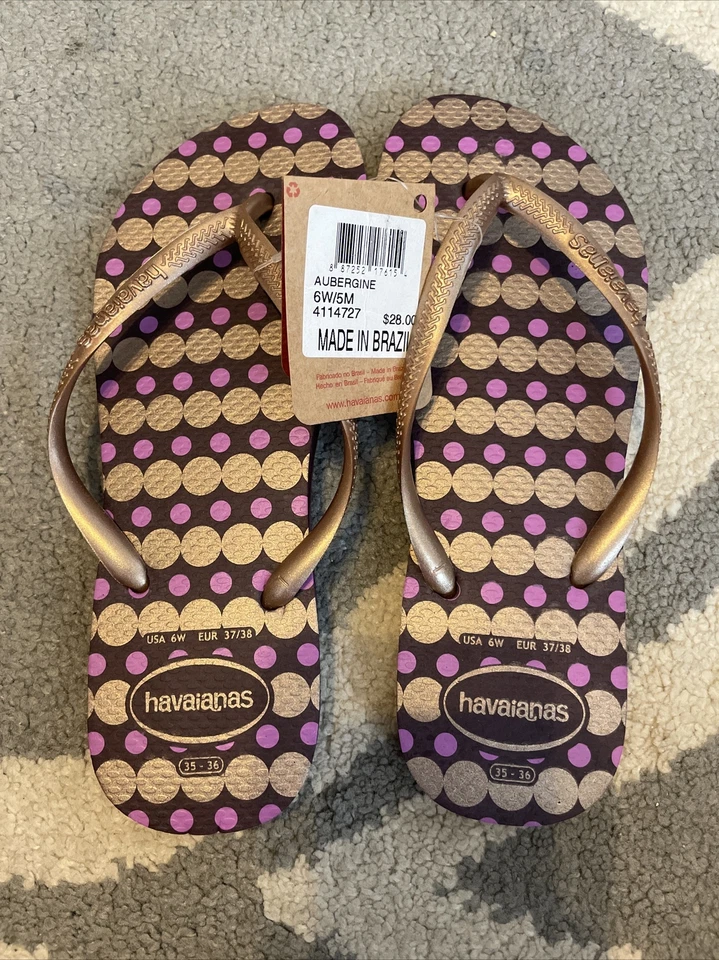 Havaianas 女式修身拖鞋凉鞋 Aubergine 宽带 US 6W 5M EU 37/38 — 第 1/1 张图片