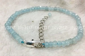 2x4mm Natural Light Aquamarine Faceted Rondelle Gemstone beads bracelet 7.5" - Picture 1 of 3