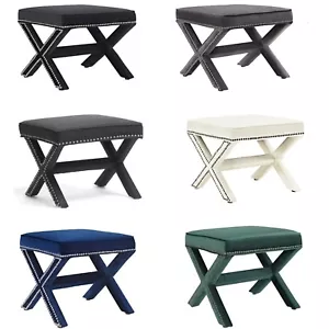 Hallway Bedroom Bench Stool Ottoman Nail Head Trim Black, Gray, Blue, White - Picture 1 of 31