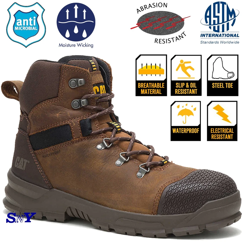 Botas de trabajo CAT para hombre con puntera de acero impermeables antideslizantes aceite EH resistente control de olores  Foto 1 de 1