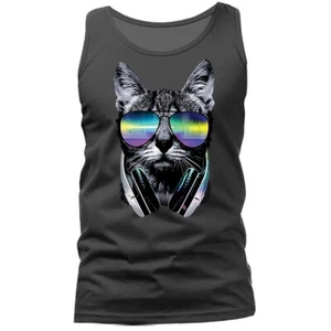 Auriculares con música para gatos DJ animales mascotas broma divertida humor humor gráfico humor camiseta sin mangas - Imagen 1 de 11