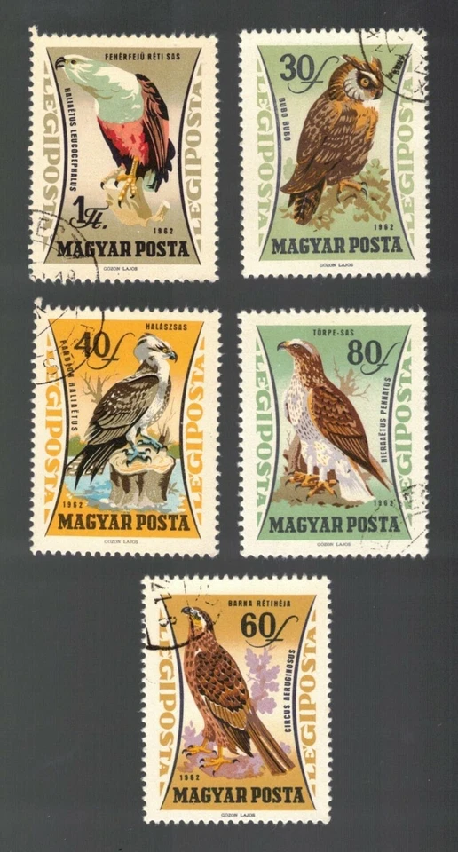 Венгрия, Scott C228-C232-птицы-сова--различные орлы-воздушная почта--1962--б/у - Изображение 1 из 1