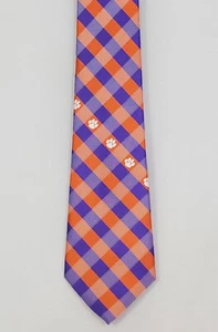 Clemson Tigers Mens Necktie University College Orange Purple Checkered Neck Tie  - Picture 1 of 3