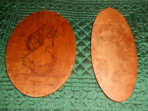 Antike Pyrographie Gibson Mädchen *** Flämische Kunst Holz Oval Wandtafeln 1900 - Bild 1 von 5