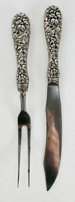 Antiguo juego de cuchillas de acero inoxidable Kirk STIEFF Repousse de plata de ley pequeñas Foto 1 de 4