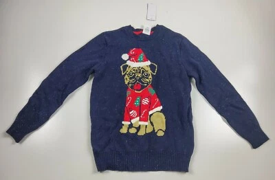 P.S. Suéter de Navidad By Aeropostale Santa Pug Perro Azul Marino Talla 14 Foto 1 de 3