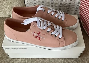 Calvin Klein Peach lace Up canvas trainers size 7 Eu 41 New With Box 🌼 - Picture 1 of 8