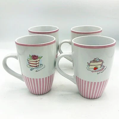Juego de 4 deliciosas tazas altas de postre para pasteles rayas y puntos rosas Foto 1 de 4