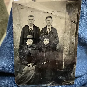 Antique Tintype Photo 2 Men 2 Women 2.5x3.5” - Picture 1 of 5