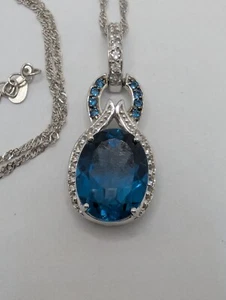 Colgante Londres Topacio Azul y Topacio Blanco Plata de Ley 925 con Cadena de 18" + 2" - Imagen 1 de 9