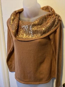 Soft Surroundings Womens Size PXS Gold Sequin Wool Cashmere Sweater - Picture 1 of 13