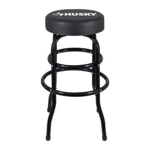 Husky Shop Stool 360-Degree Swivel Vinyl Seat Black Steel Cushioned 4-Caster - Picture 1 of 12