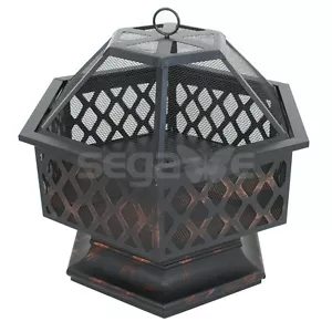 24" Hex Shaped Fire Pit Firepit Bowl Fireplace Backyard Outdoor Home Garden - Picture 1 of 6