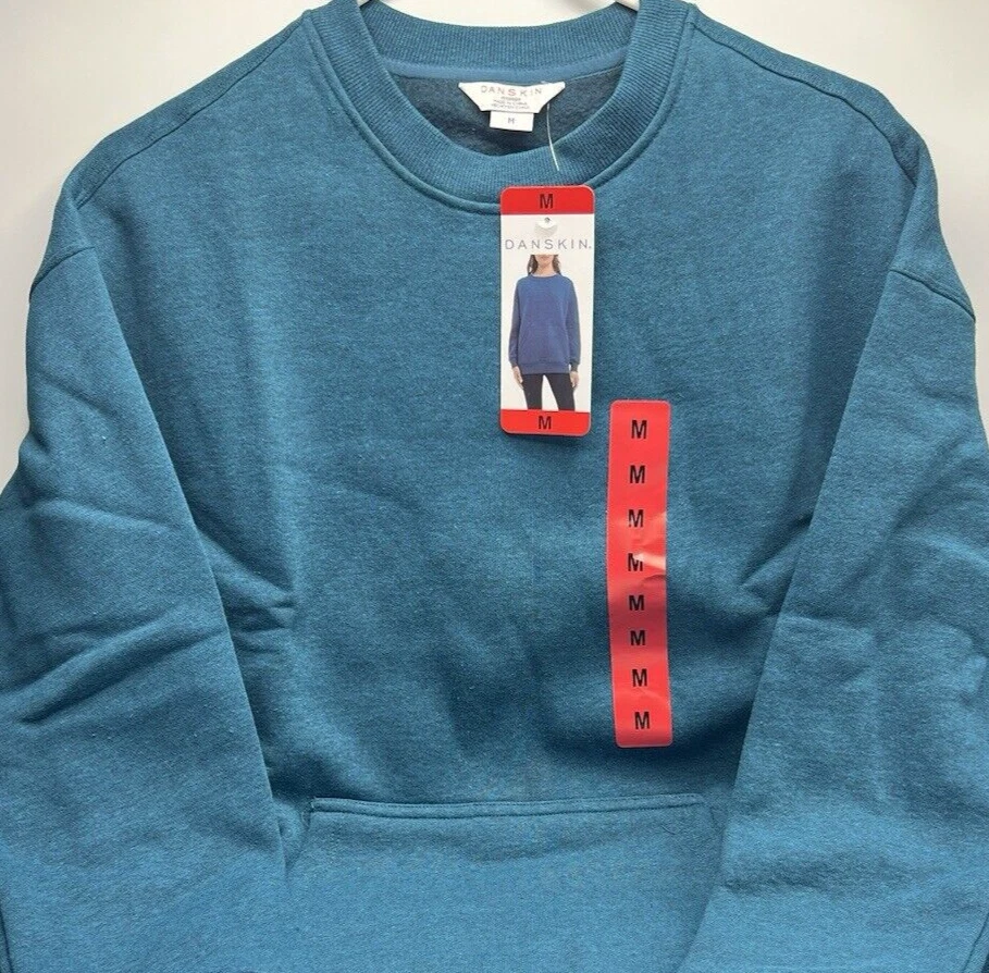 Women's Size M Danskin Ladies' Oversized Crewneck With Pocket Teak Teal Heather