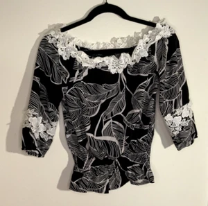 Black White Off the Shoulder Michel Women Blouse Size Small - Picture 1 of 2