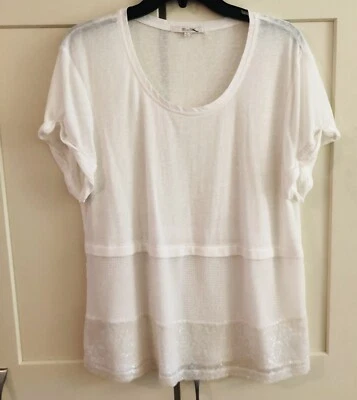 Miss Me White Sheer Sequined Mesh (Cute Ruched SS) Size L Feminine PO Top - Image 1 of 4