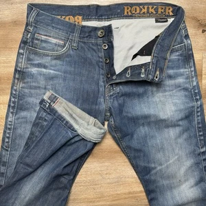 Rokker Selvedge Jeans Men 33x36 Blue Straight Leg Motorcycle Biker Japan Redline - Picture 1 of 10