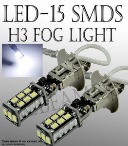 x2 H3 6000K Xenon Super White 15 SMDs LED Upgrade Fit Fog Light Bulbs Lamp T631 - Picture 1 of 7