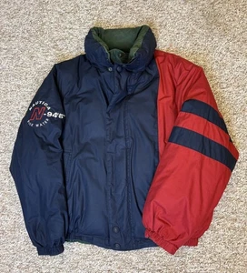 Vintage Nautica Reversible Down Puffer Jacket Y2K Colorblock Nautical • Large - Picture 1 of 12