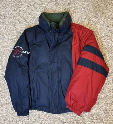 Vintage Nautica Reversible Down Puffer Jacket Y2K Colorblock Nautical • Large - Image 1 of 4