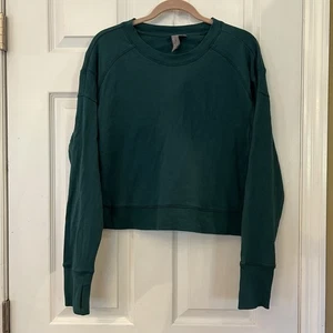 Sweaty Betty After Class Crop Sweatshirt Green Athleisure Yoga Thumbhole Sz 8 - Picture 1 of 21