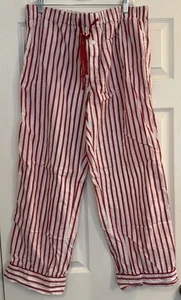 J Crew Pajama Pants Only Women LG Striped Red/White Cotton Poplin Drawstring EUC - Picture 1 of 13