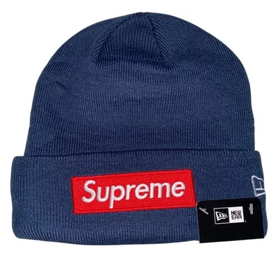 Supreme x New Era 盒子标志 Beanie 蓝色针织秋冬 Hypebeast Streetwear 全新带标签 — 第 1/3 张图片
