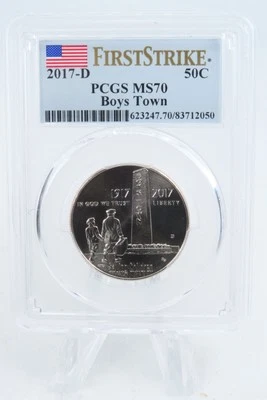 2017-D PCGS MS70 Boys Town Modern Commemorative Half Dollar 50C - Image 1 of 2