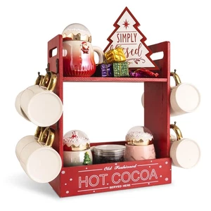 Christmas Hot Cocoa Bar Organizer with 8 Mug Hooks, Wooden Red Hot Chocolate ... - Foto 1 di 6