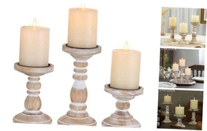 Wood Pillar Candle Holder: 3Pcs Rustic White Candle Holders for Pillar Candles - Picture 1 of 7