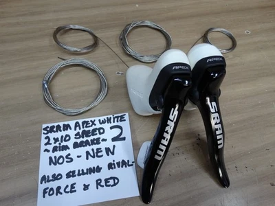 NEW + NOS  WHITE SRAM APEX  10 x 2 speed SHIFTERS + NEW CABLES + NEW  (2) - Image 1 of 4