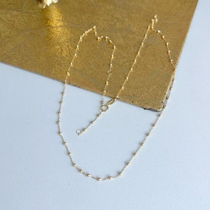 14KT Yellow Gold .80mm Moon Bead Ball Station Chain Necklace - Picture 1 of 10