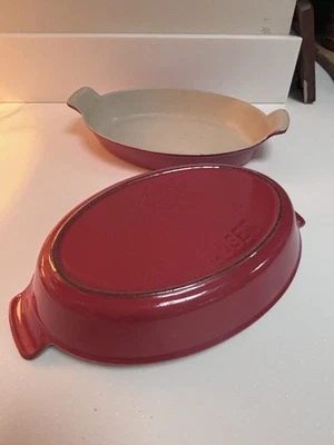 Casseruola ovale in ghisa vintage anni 50 Le Creuset 24 cm rosso gratinato Francia - Immagine 1 di 4