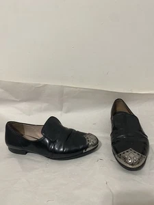 Miu Miu Flats Dress Shoes Black Size 36.5 6 6.5 Metal Tipped Vintage Dance Shoe - Picture 1 of 14