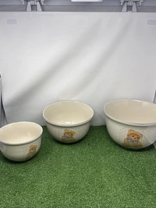 Vintage 3er Set Tienshan Country Bear Steinzeug Rührschüsseln  - Bild 1 von 15
