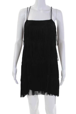 Mini Vestido Zara Mujer Correa de Espagueti Cuello en V Tejido Flecos Negro Talla Pequeña Foto 1 de 4